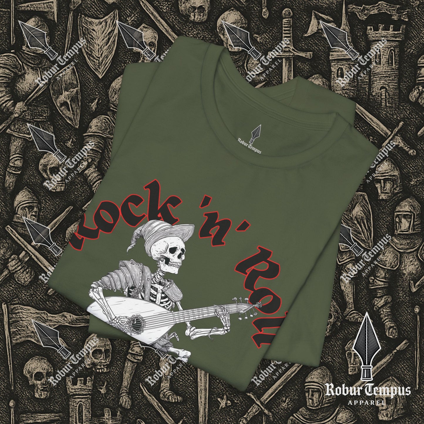 Rock N Roll Skeleton Playing a Lute Graphic T-Shirt