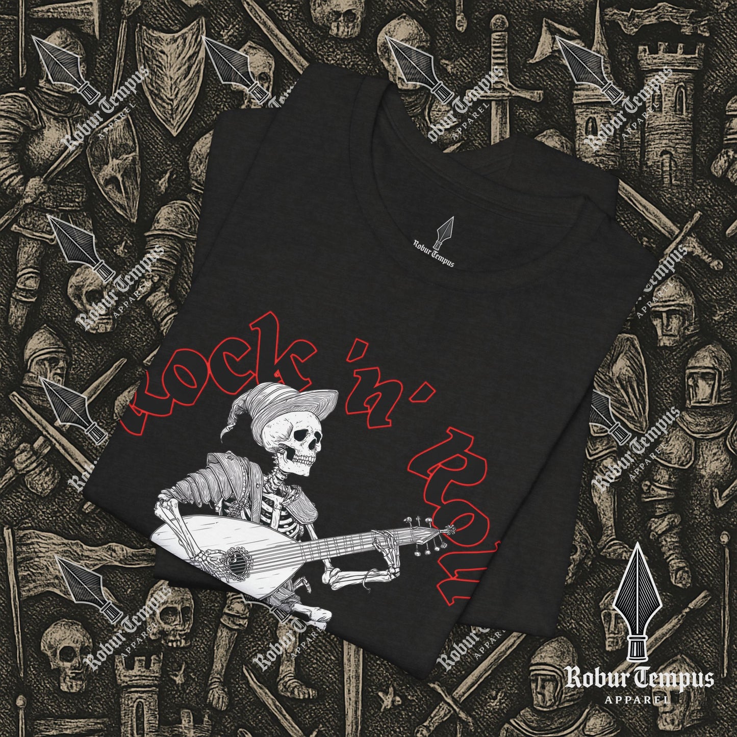 Rock N Roll Skeleton Playing a Lute Graphic T-Shirt
