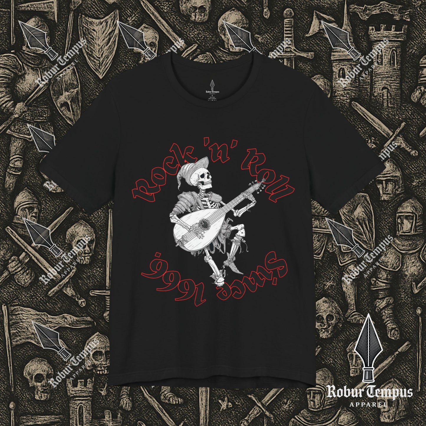Rock N Roll Skeleton Playing a Lute Graphic T-Shirt