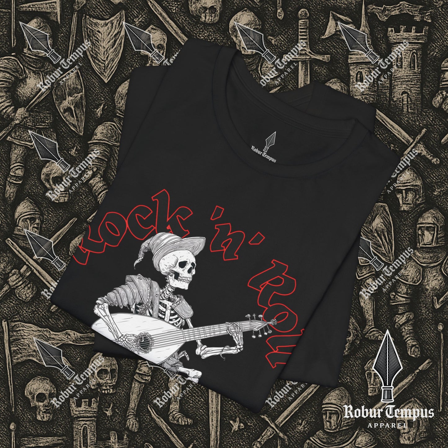Rock N Roll Skeleton Playing a Lute Graphic T-Shirt