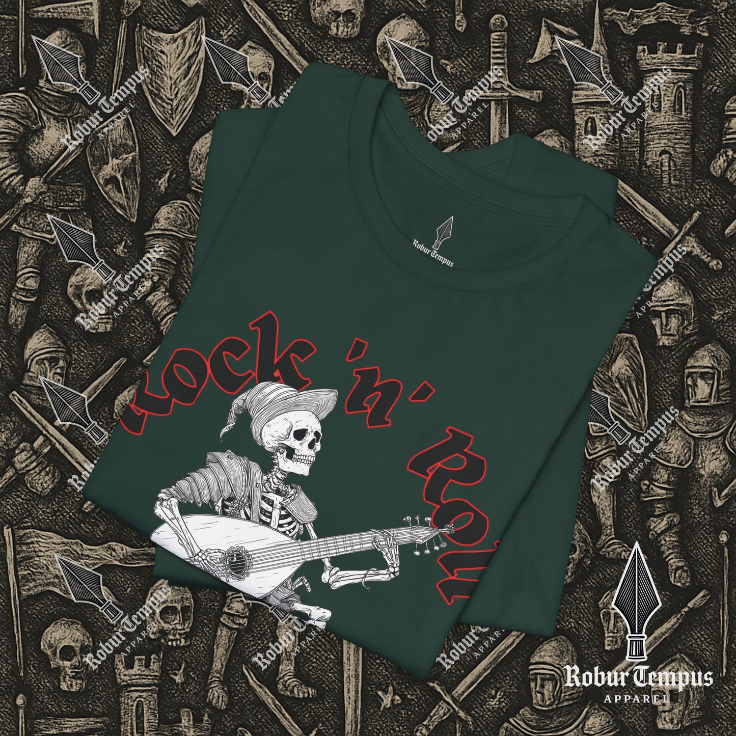 Rock N Roll Skeleton Playing a Lute Graphic T-Shirt